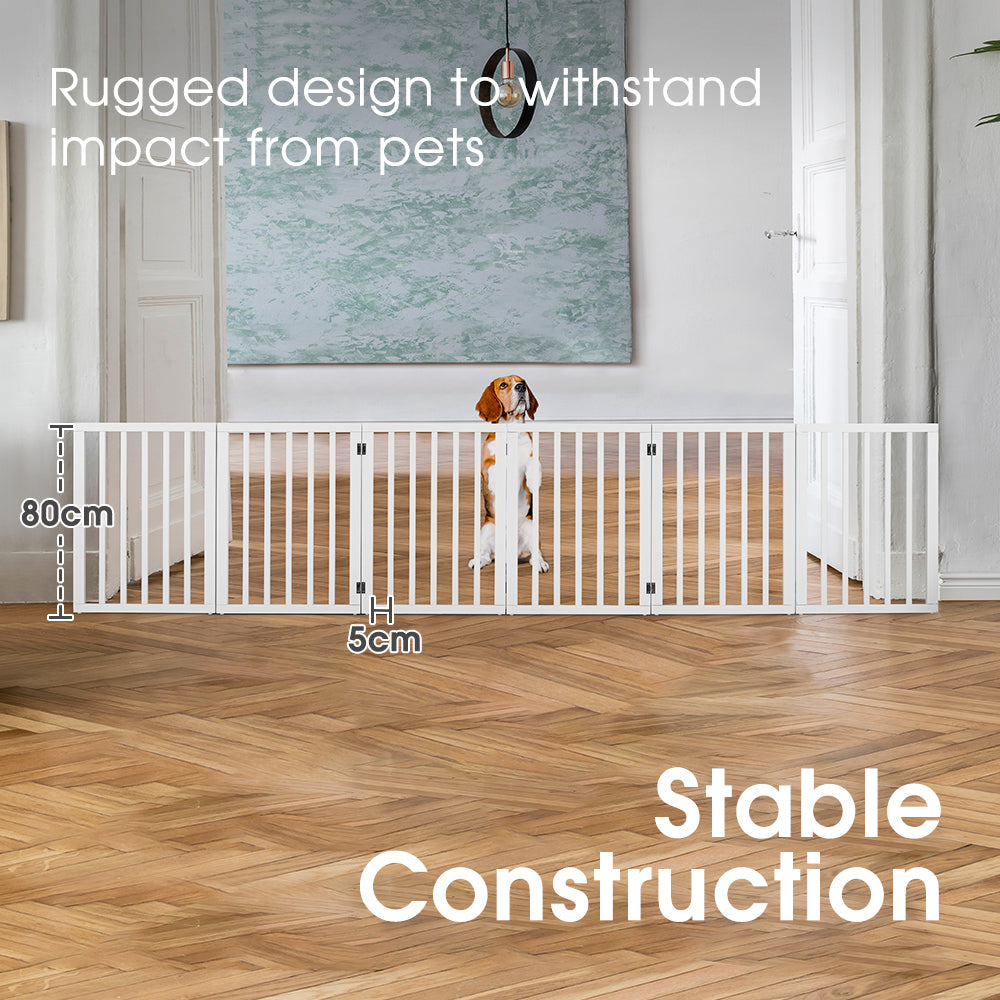 Petzly Pet Gate Dog Fence Safety Barrier with Support Feet 6 Panel 80cm White - Sunyee