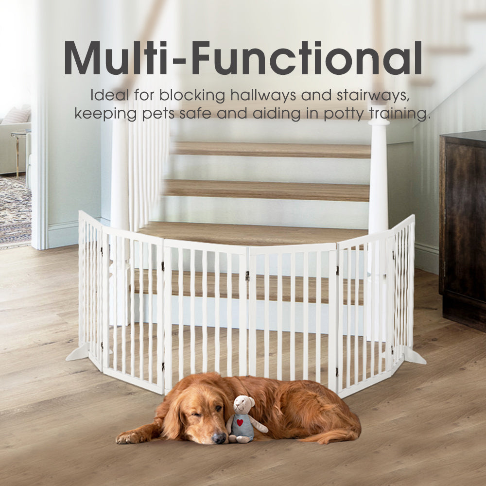 Petzly Pet Gate Dog Fence Safety Barrier with Support Feet 6 Panel 80cm White - Sunyee