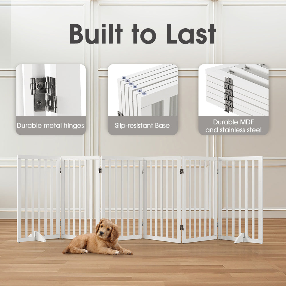 Petzly Pet Gate Dog Fence Safety Barrier with Support Feet 6 Panel 80cm White - Sunyee