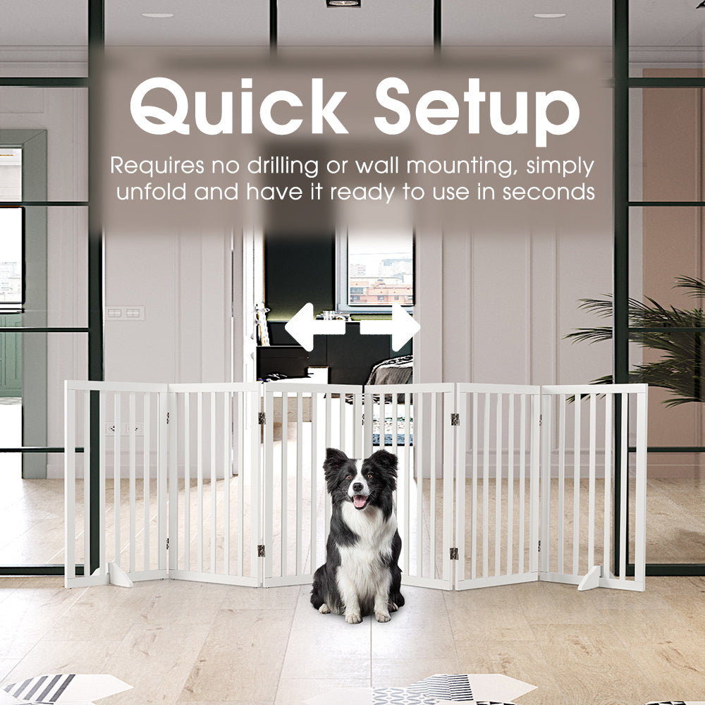 Petzly Pet Gate Dog Fence Safety Barrier with Support Feet 6 Panel 80cm White - Sunyee
