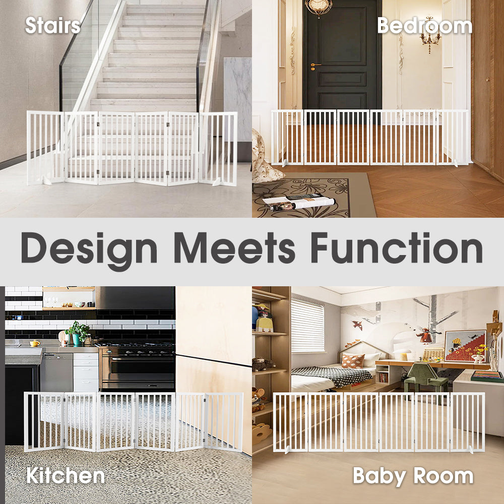 Petzly Pet Gate Dog Fence Safety Barrier with Support Feet 6 Panel 80cm White - Sunyee