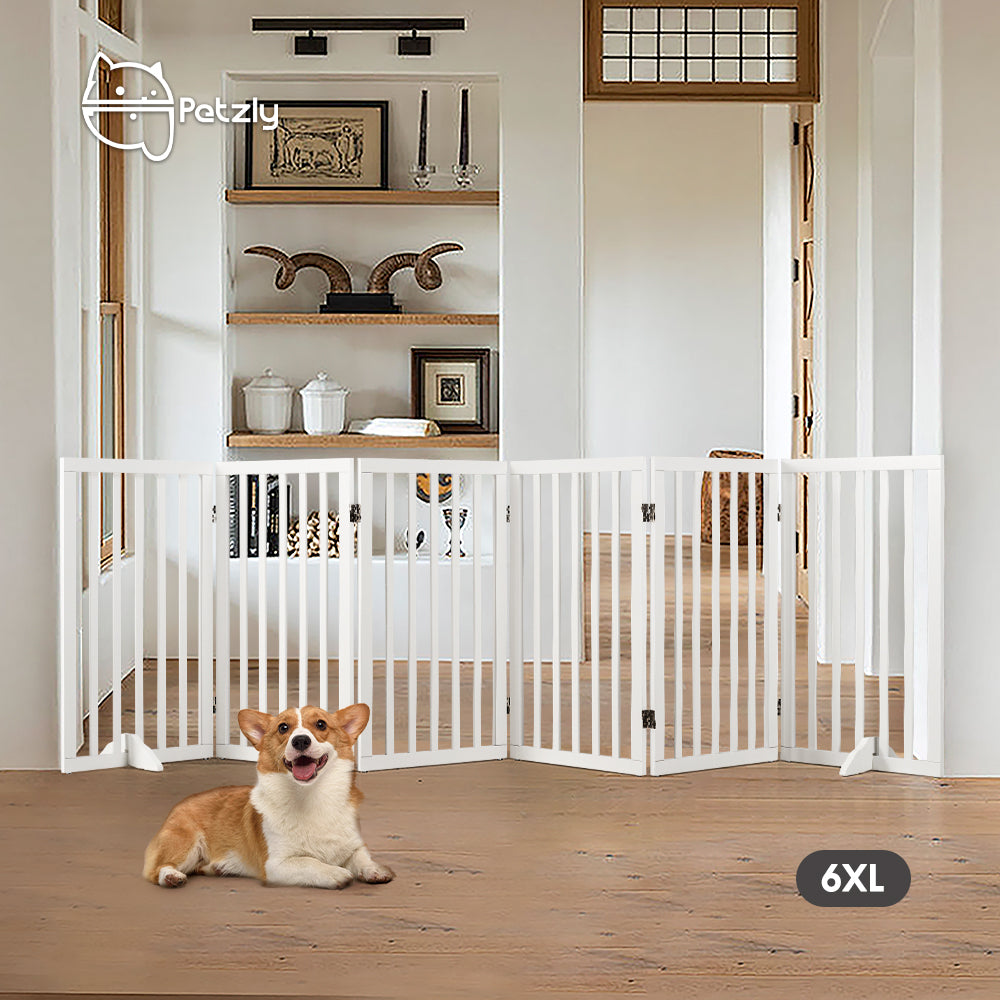 Petzly Pet Gate Dog Fence Safety Barrier with Support Feet 80cm White - Sunyee