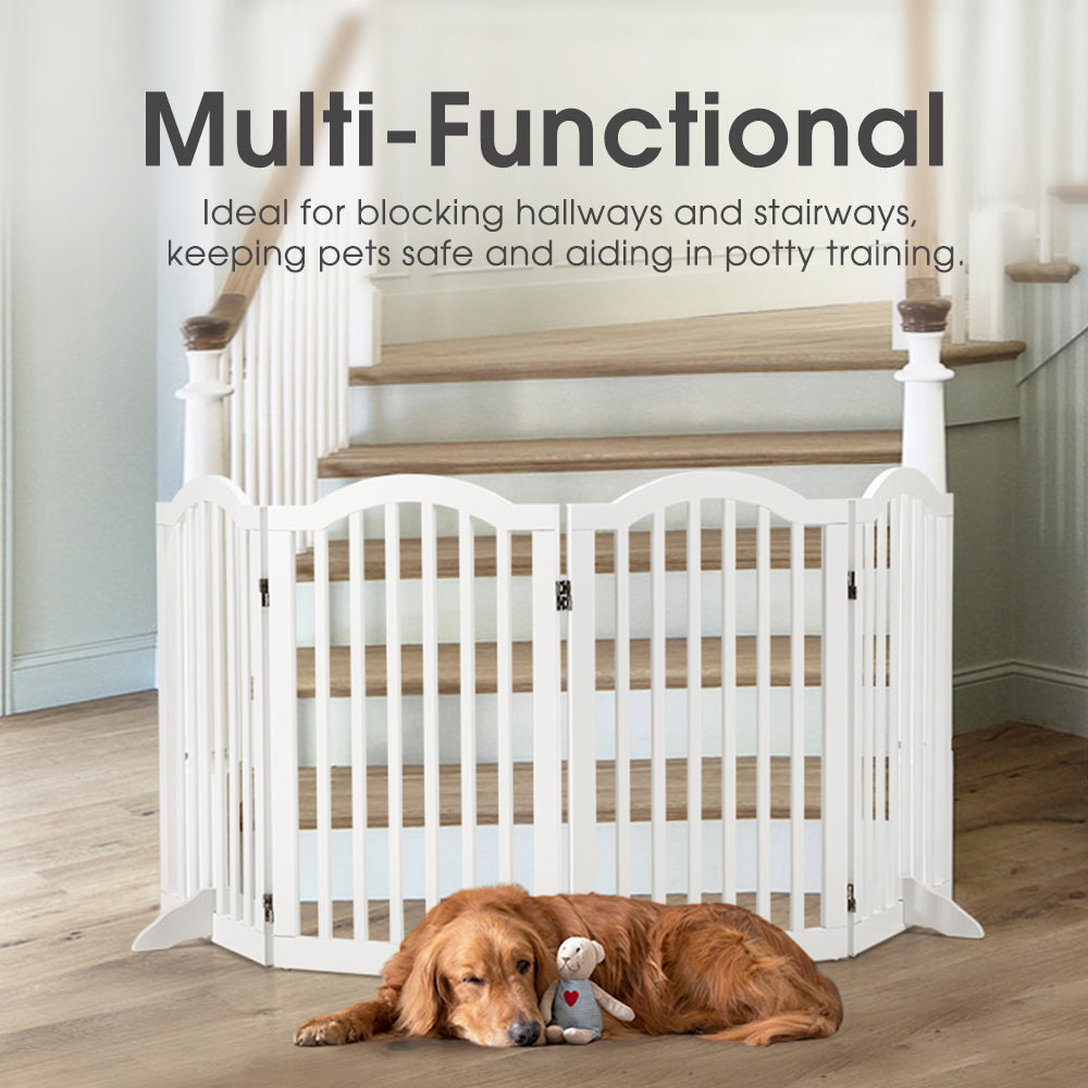 Petzly Arched Pet Gate Dog Fence Safety Barrier with Support Feet 4 Panel 80cm - Sunyee