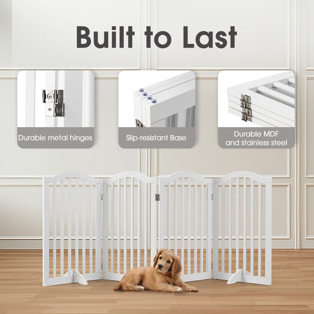 Petzly Arched Pet Gate Dog Fence Safety Barrier with Support Feet 4 Panel 80cm - Sunyee