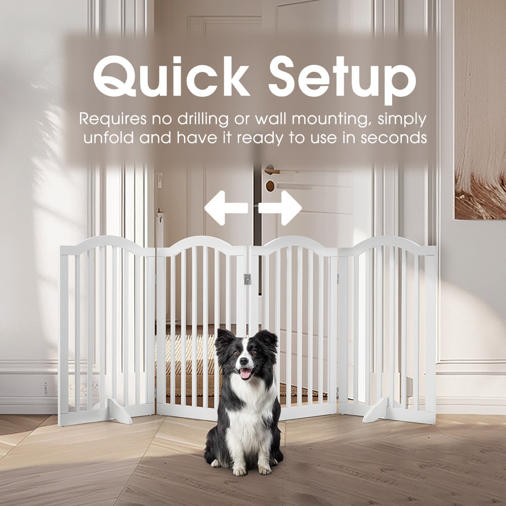 Petzly Arched Pet Gate Dog Fence Safety Barrier with Support Feet 4 Panel 80cm - Sunyee