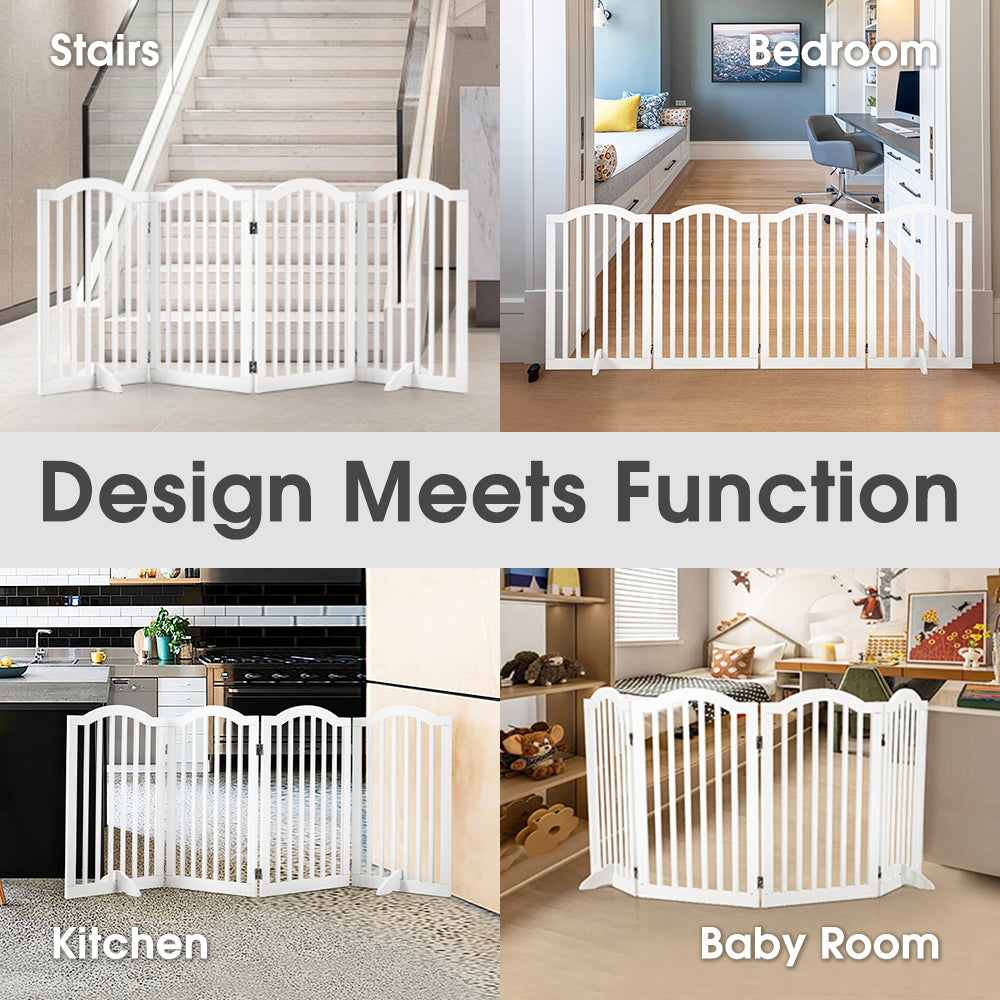 Petzly Arched Pet Gate Dog Fence Safety Barrier with Support Feet 4 Panel 80cm - Sunyee