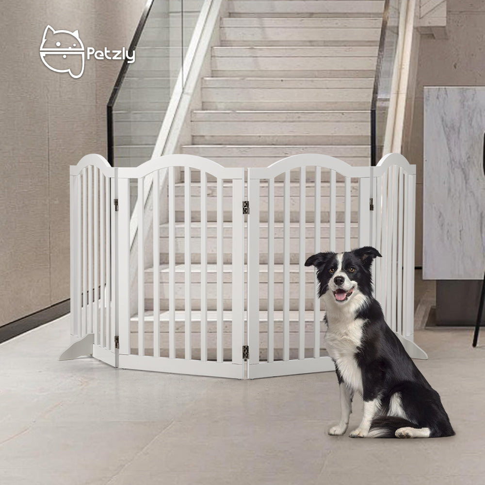 Petzly Pet Gate Dog Fence Safety Barrier with Support Feet 80cm White - Sunyee