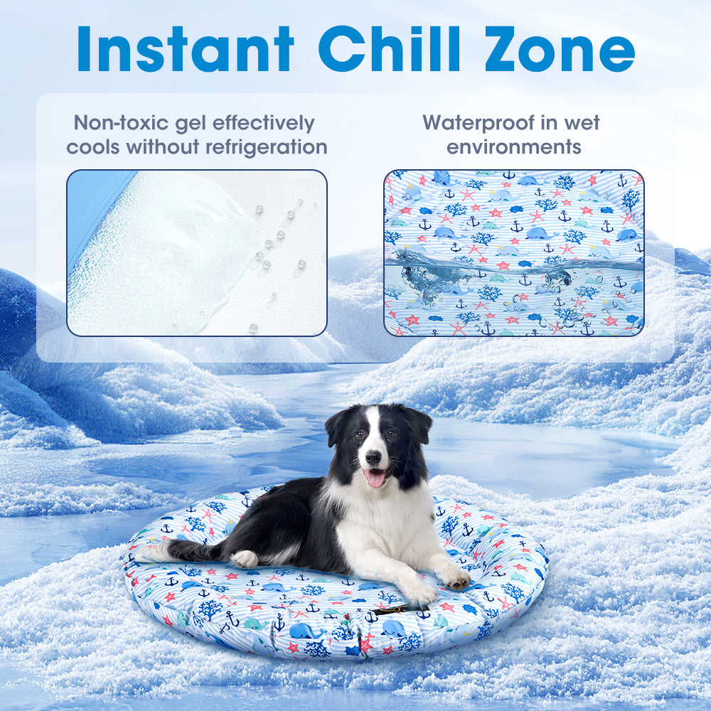 Petzly Pet Cool Gel Mat Dog Cat Bed Non-Toxic Cooling Dog Summer Pad Round 82CM - Sunyee