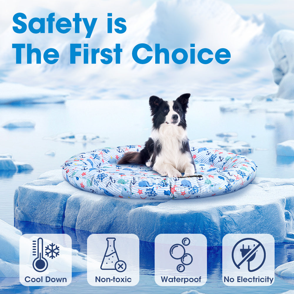 Petzly Pet Cool Gel Mat Dog Cat Bed Non-Toxic Cooling Dog Summer Pad Round 62CM - Sunyee