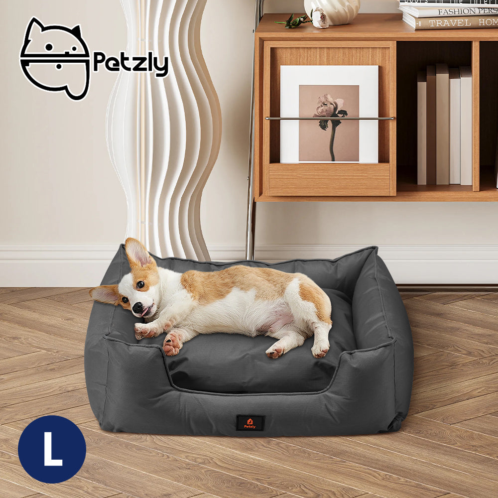Petzly M/L/XL/XXL/XXXL Waterproof Pet Dog Bed Sofa Black/Grey&Orange - Sunyee