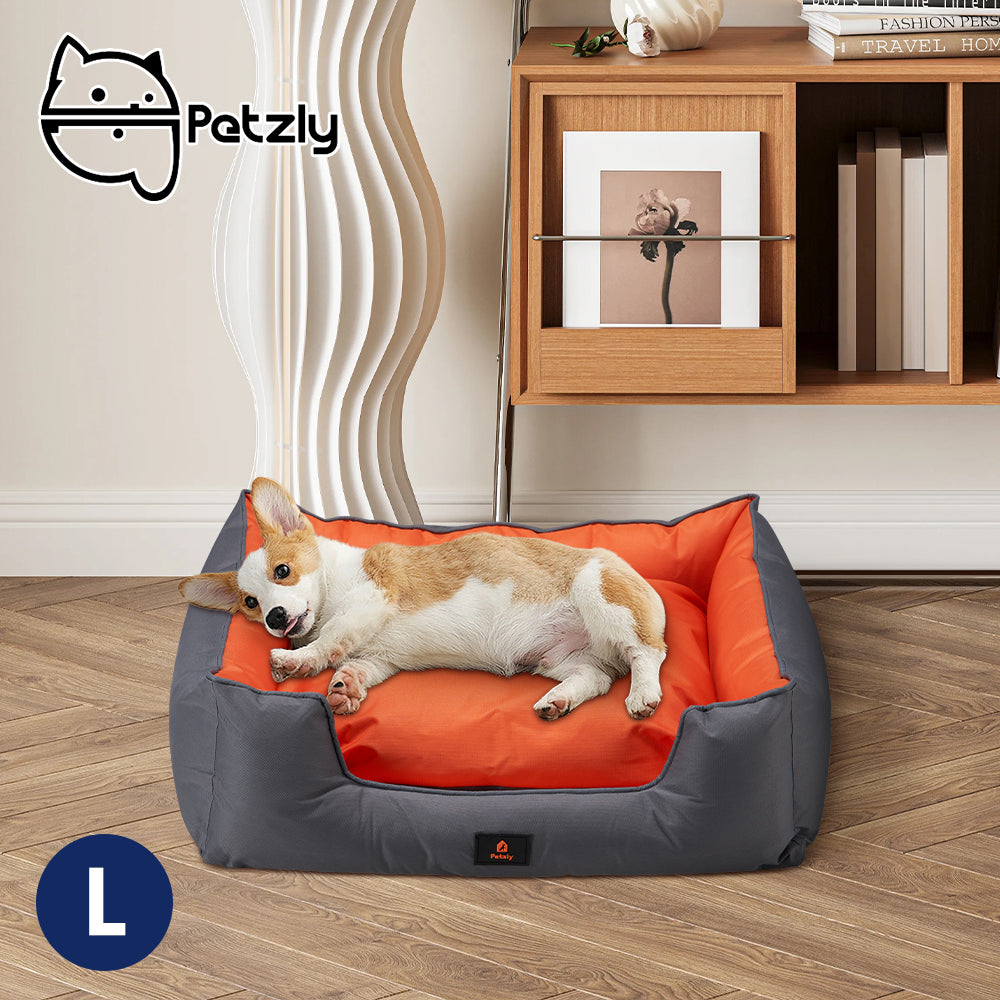 Petzly M/L/XL/XXL/XXXL Waterproof Pet Dog Bed Sofa Black/Grey&Orange - Sunyee