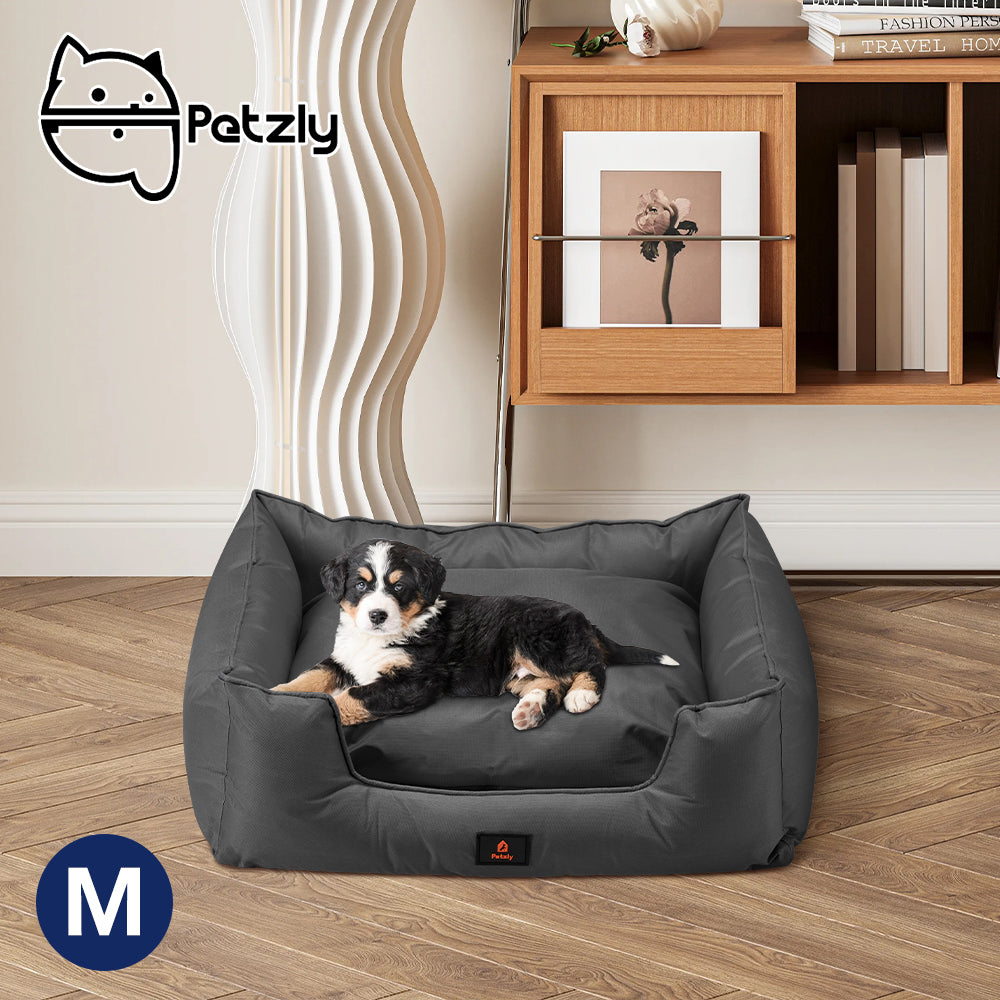 Petzly M/L/XL/XXL/XXXL Waterproof Pet Dog Bed Sofa Black/Grey&Orange - Sunyee