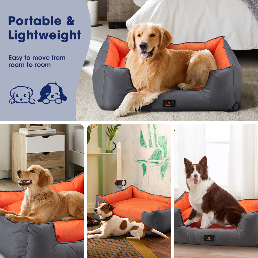 Petzly M/L/XL/XXL/XXXL Waterproof Pet Dog Bed Sofa Black/Grey&Orange - Sunyee
