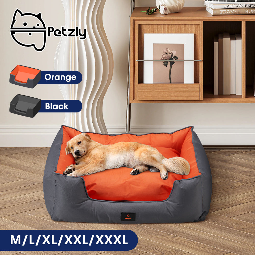 Petzly M/L/XL/XXL/XXXL Waterproof Pet Dog Bed Sofa Black/Grey&Orange - Sunyee