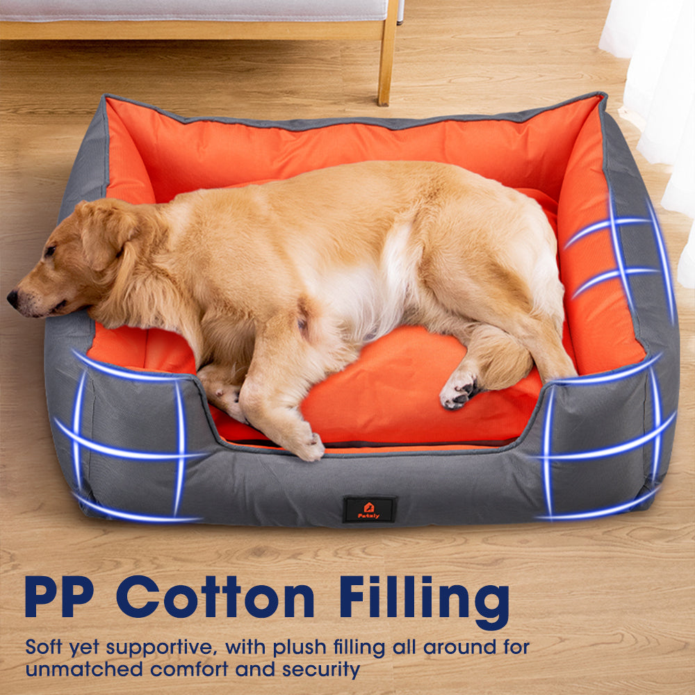 Petzly M/L/XL/XXL/XXXL Waterproof Pet Dog Bed Sofa Black/Grey&Orange - Sunyee
