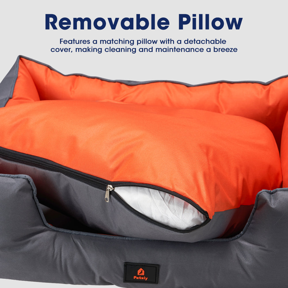 Petzly M/L/XL/XXL/XXXL Waterproof Pet Dog Bed Sofa Black/Grey&Orange - Sunyee