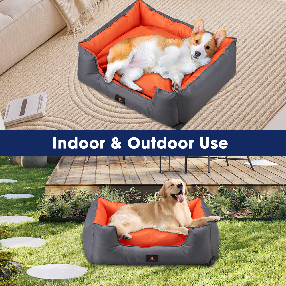 Petzly M/L/XL/XXL/XXXL Waterproof Pet Dog Bed Sofa Black/Grey&Orange - Sunyee