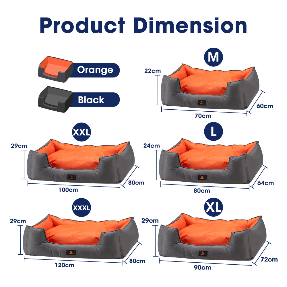 Petzly M/L/XL/XXL/XXXL Waterproof Pet Dog Bed Sofa Black/Grey&Orange - Sunyee