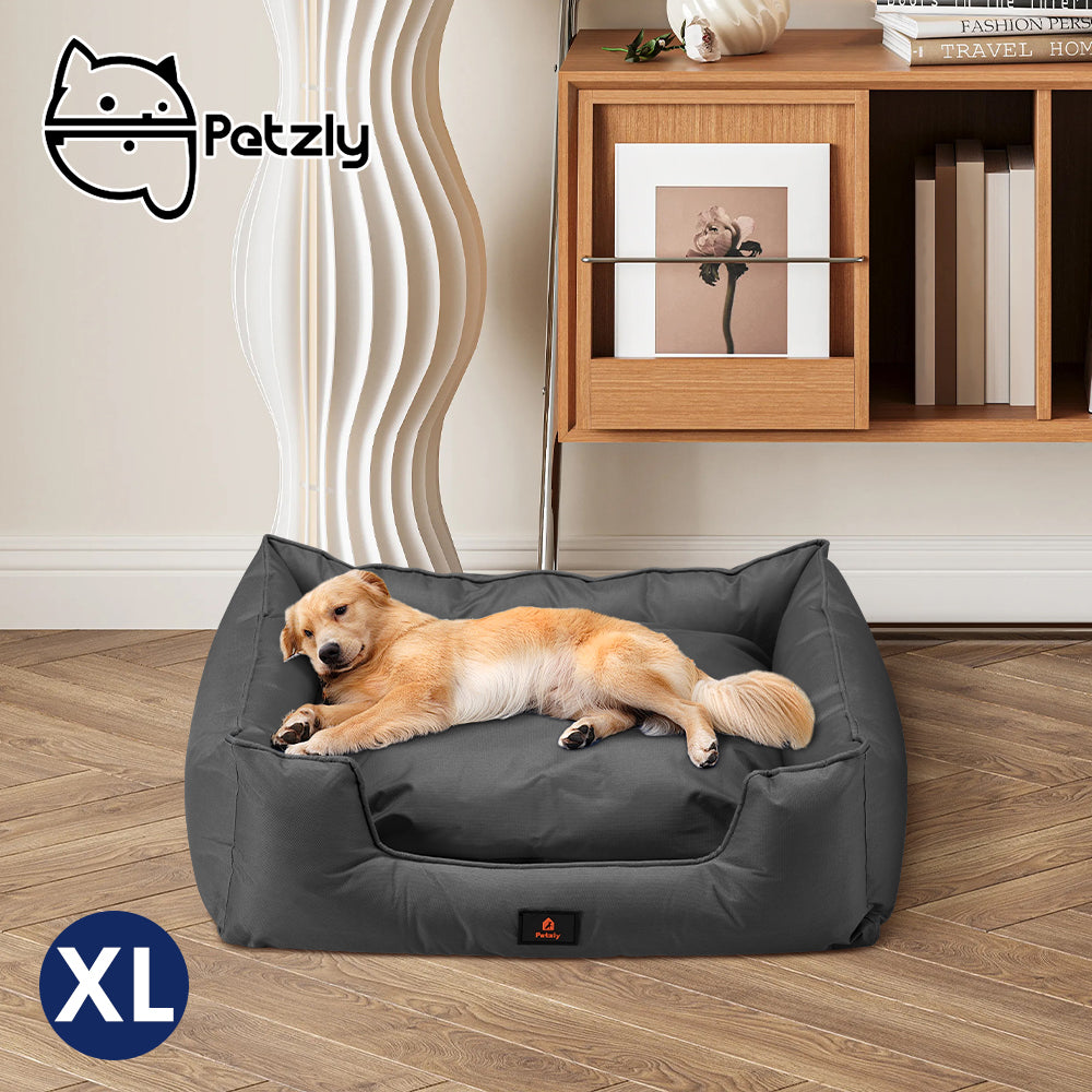Petzly M/L/XL/XXL/XXXL Waterproof Pet Dog Bed Sofa Black/Grey&Orange - Sunyee