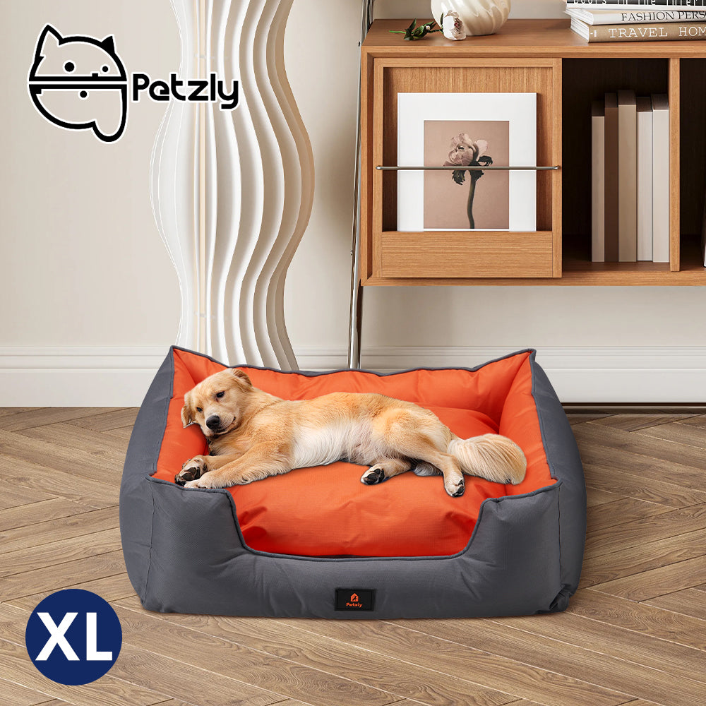 Petzly M/L/XL/XXL/XXXL Waterproof Pet Dog Bed Sofa Black/Grey&Orange - Sunyee