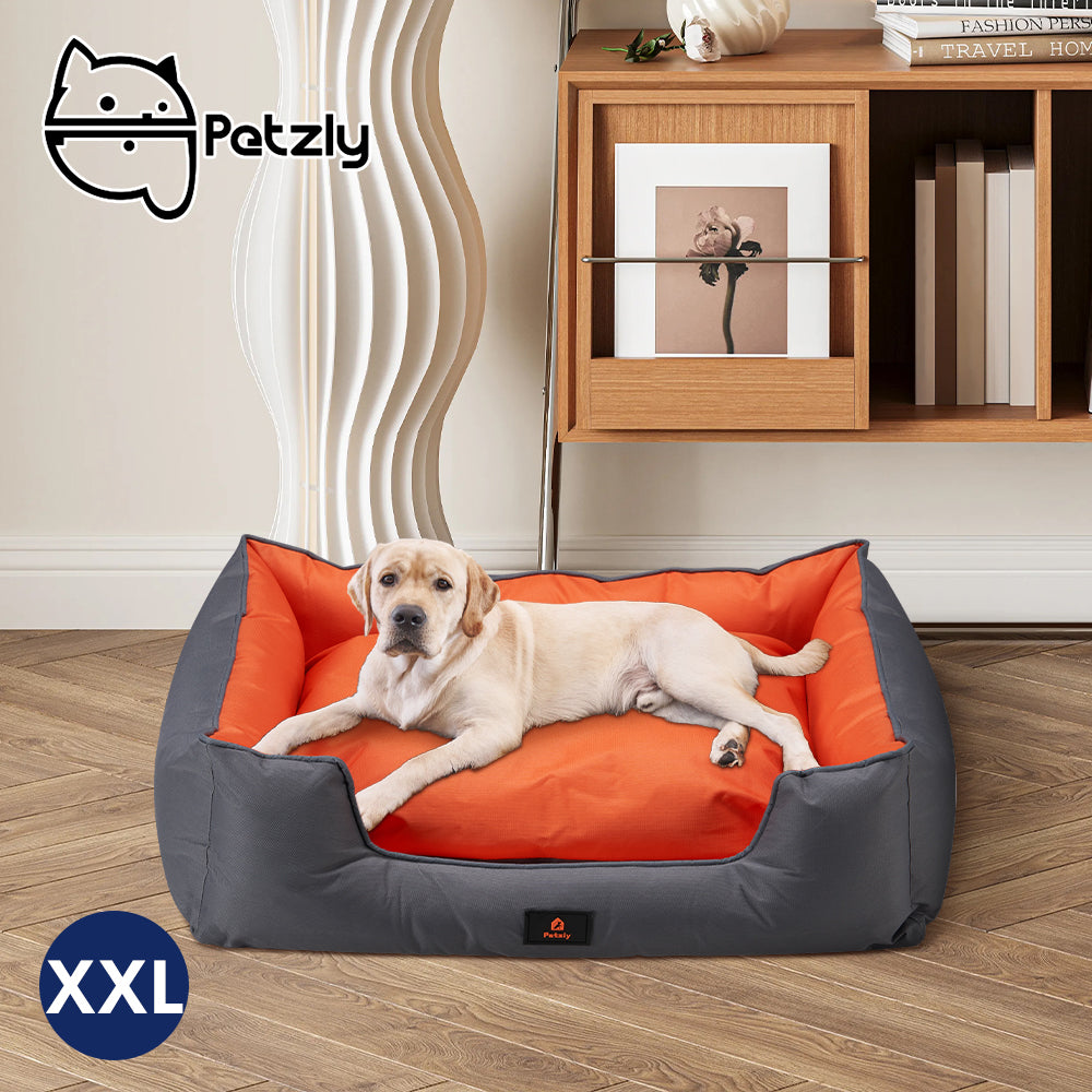 Petzly M/L/XL/XXL/XXXL Waterproof Pet Dog Bed Sofa Black/Grey&Orange - Sunyee