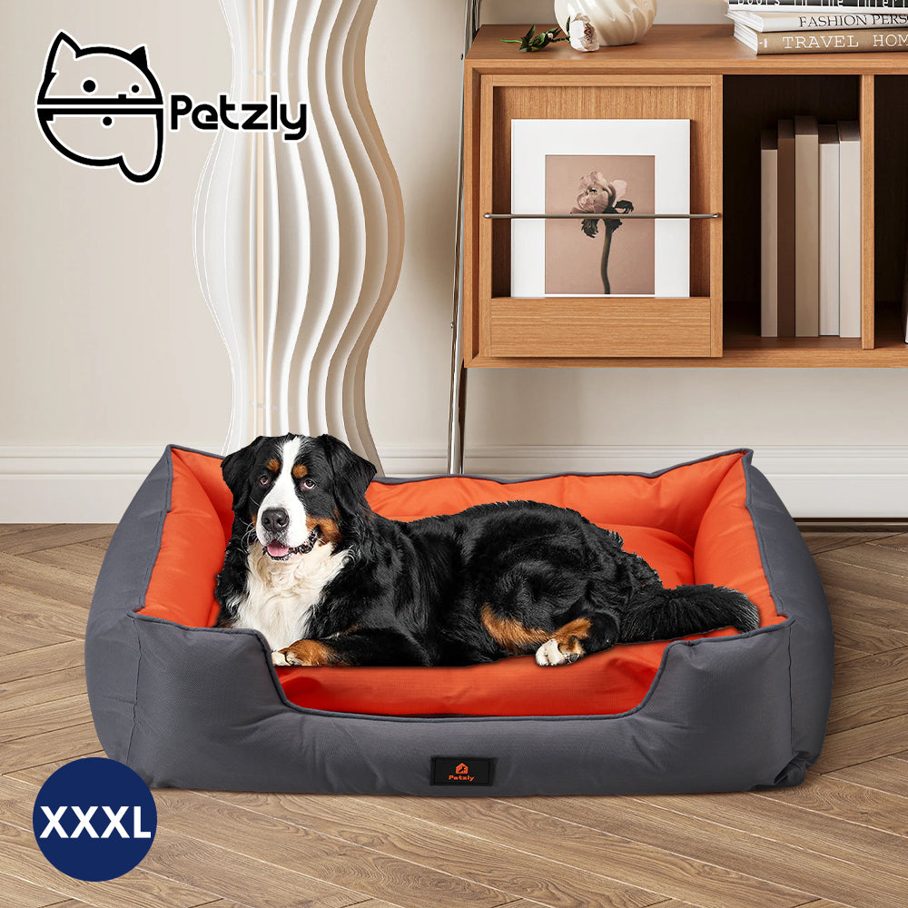 Petzly M/L/XL/XXL/XXXL Waterproof Pet Dog Bed Sofa Black/Grey&Orange - Sunyee