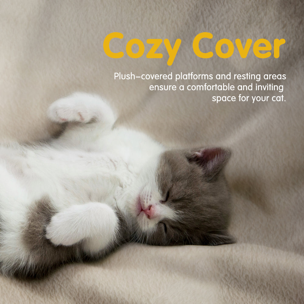 Petzly Cat Tree Tower Scratching Post Scratcher Condo House Bed 142cm Beige - Sunyee