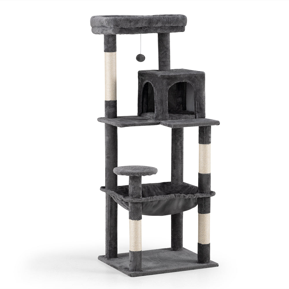 Petzly Cat Tree Tower Scratching Post Scratcher Condo House Bed 142cm Dark Grey - Sunyee