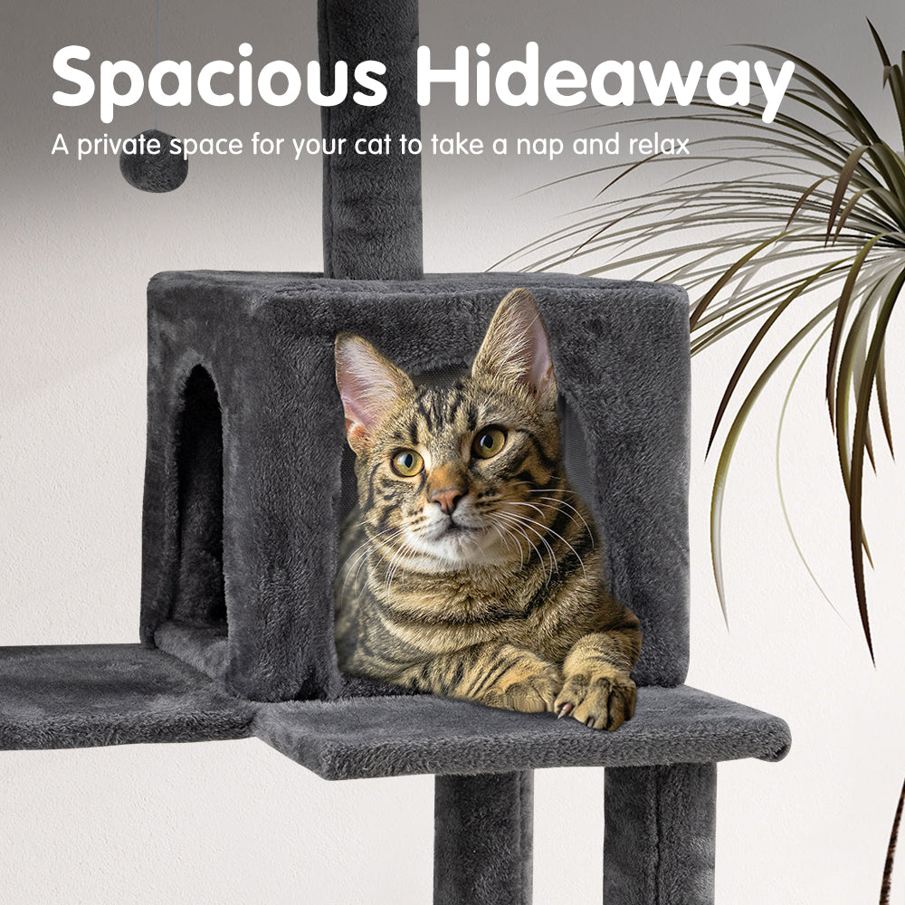 Petzly Cat Tree Tower Scratching Post Scratcher Condo House Bed 142cm Dark Grey - Sunyee