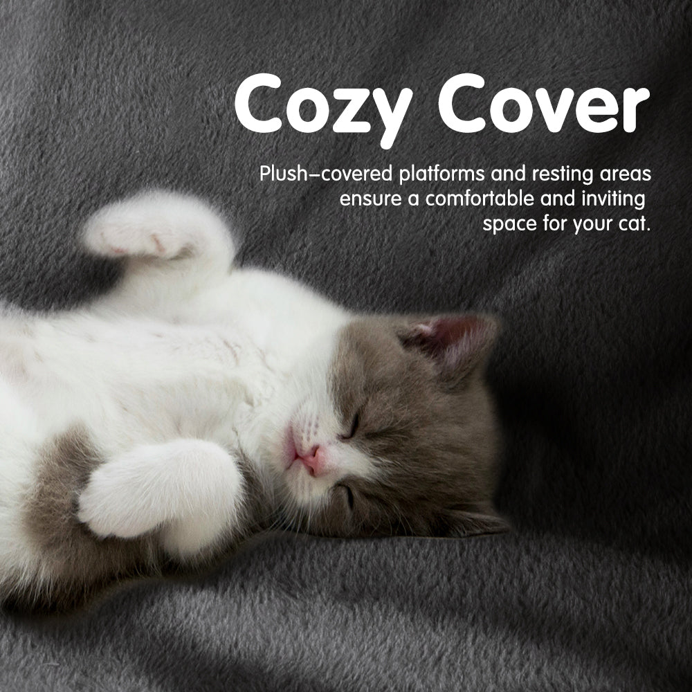 Petzly Cat Tree Tower Scratching Post Scratcher Condo 142cm Beige/Dark Grey/Grey - Sunyee