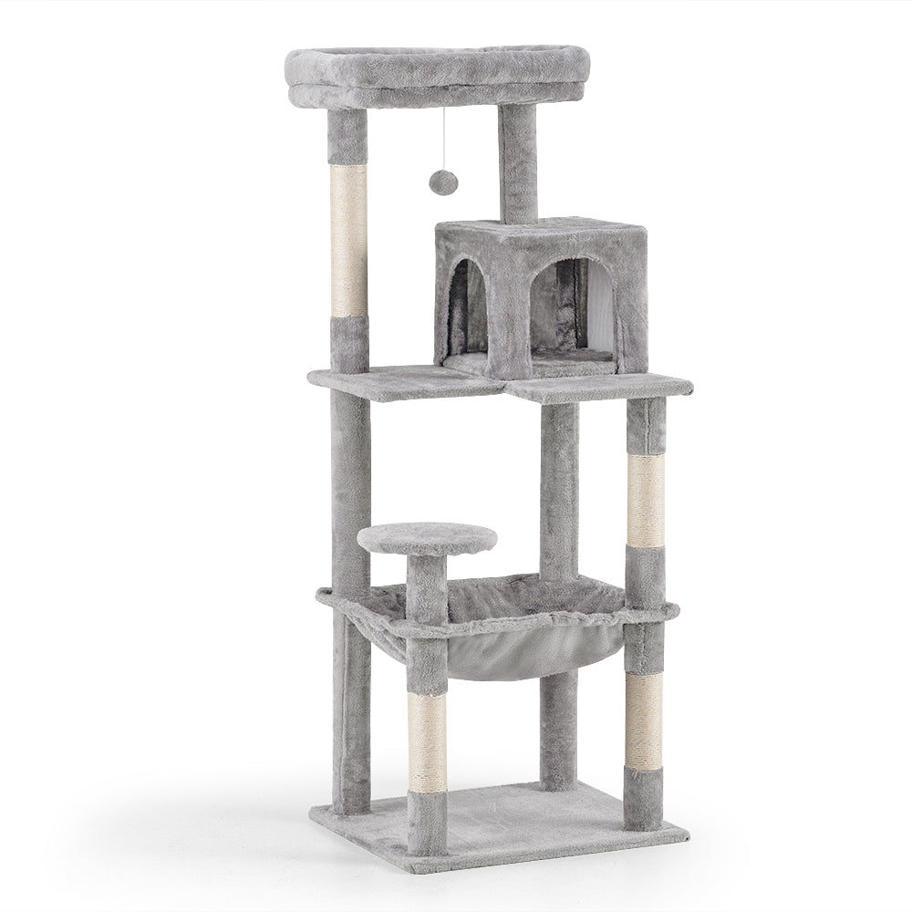 Petzly Cat Tree Tower Scratching Post Scratcher Condo 142cm Beige/Dark Grey/Grey - Sunyee