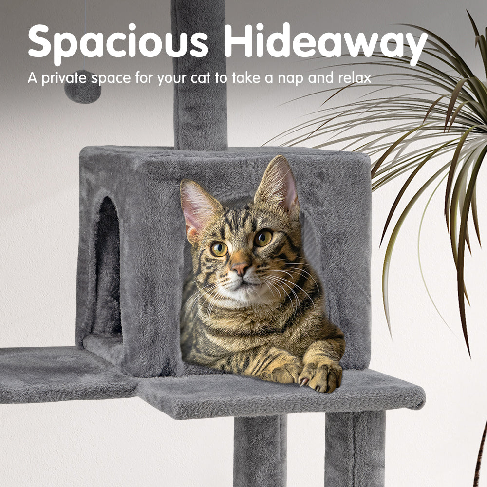 Petzly Cat Tree Tower Scratching Post Scratcher Condo House Bed 142cm Grey - Sunyee