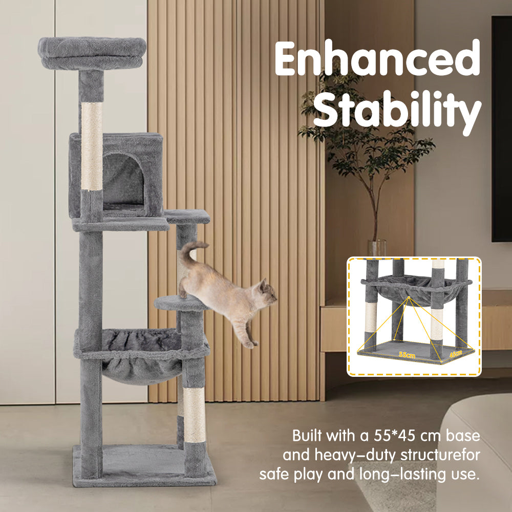 Petzly Cat Tree Tower Scratching Post Scratcher Condo House Bed 142cm Grey - Sunyee