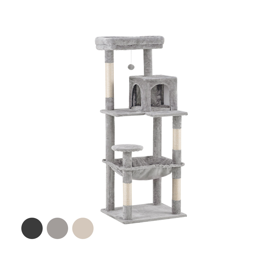 Petzly Cat Tree Tower Scratching Post Scratcher Condo 142cm Beige/Dark Grey/Grey - Sunyee