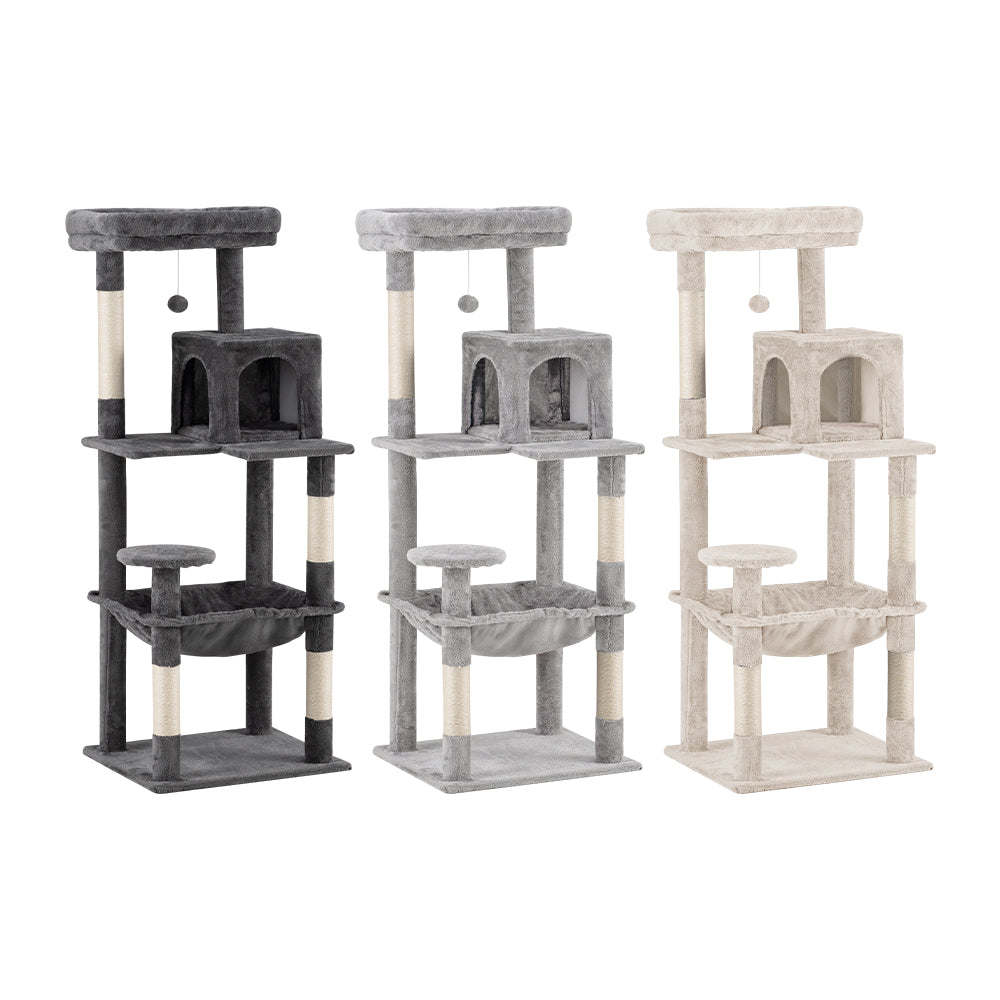 Petzly Cat Tree Tower Scratching Post Scratcher Condo 142cm Beige/Dark Grey/Grey - Sunyee