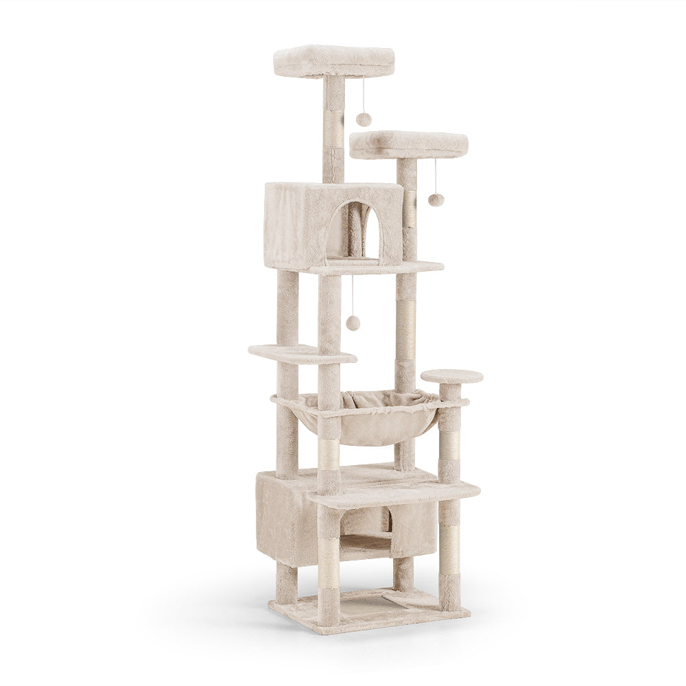 Petzly Cat Tree Tower Scratching Post Scratcher Condo House Bed 180cm Beige - Sunyee