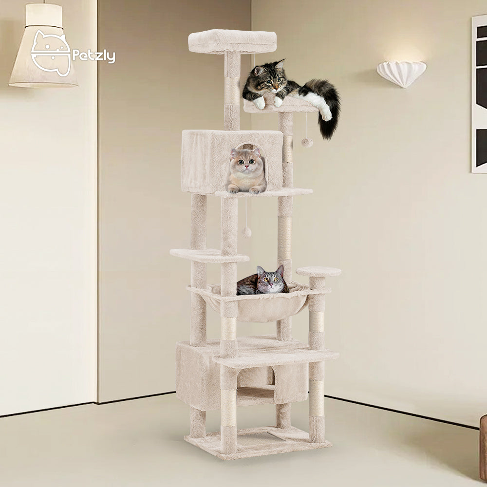 Petzly Cat Tree Tower Scratching Post Scratcher Condo House Bed 180cm Beige - Sunyee