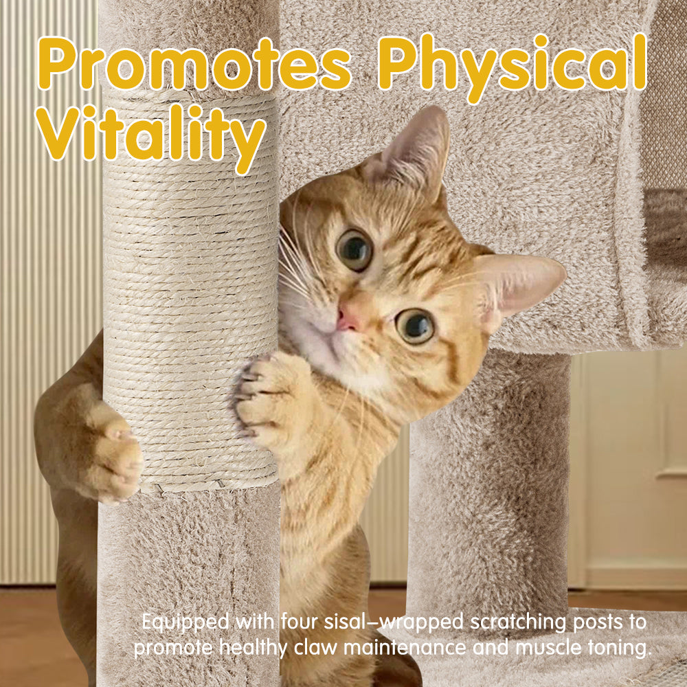 Petzly Cat Tree Tower Scratching Post Scratcher Condo House Bed 180cm Beige - Sunyee