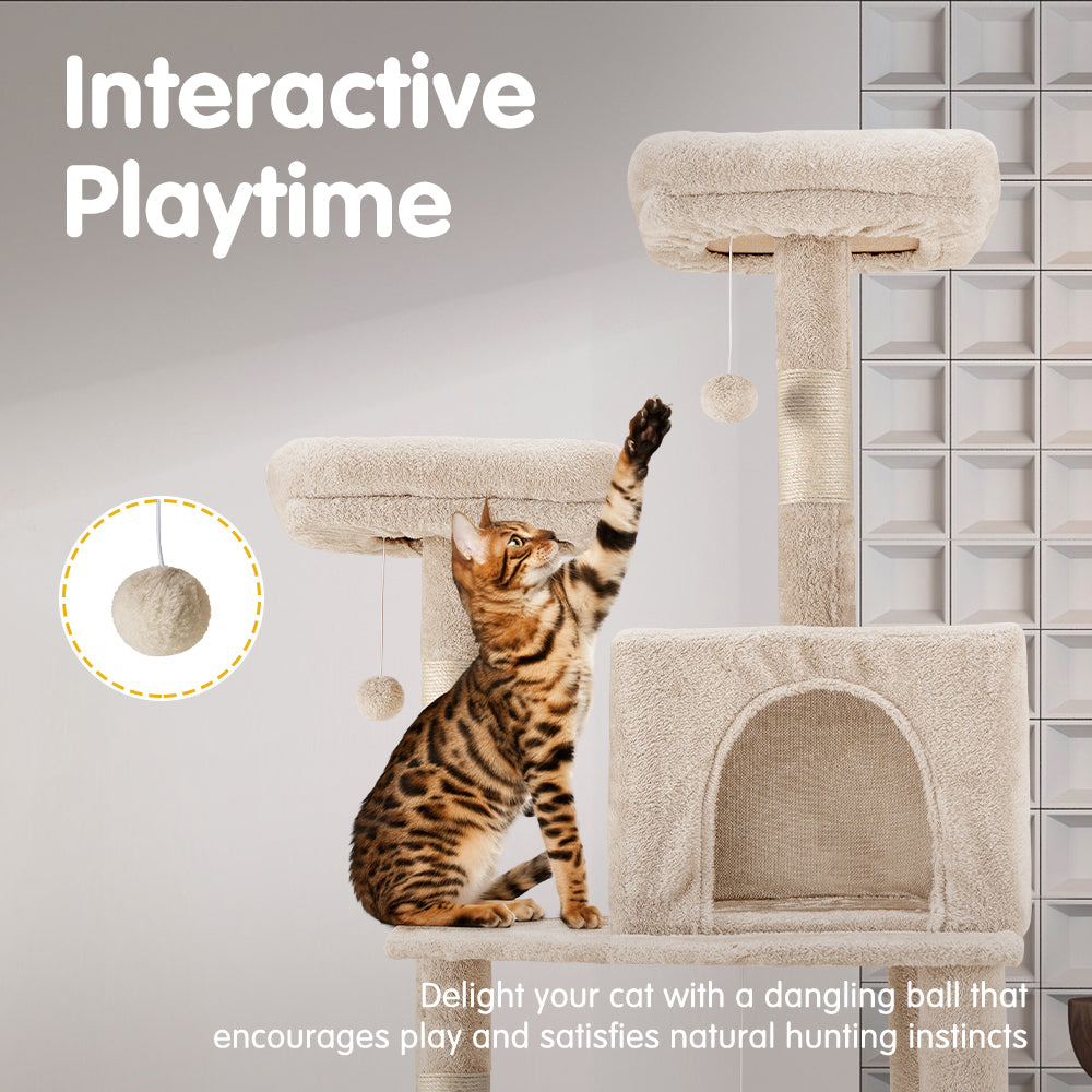 Petzly Cat Tree Tower Scratching Post Scratcher Condo House Bed 180cm Beige - Sunyee