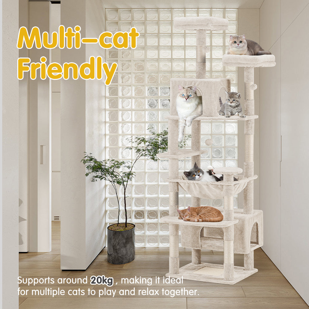 Petzly Cat Tree Tower Scratching Post Scratcher Condo House Bed 180cm Beige - Sunyee