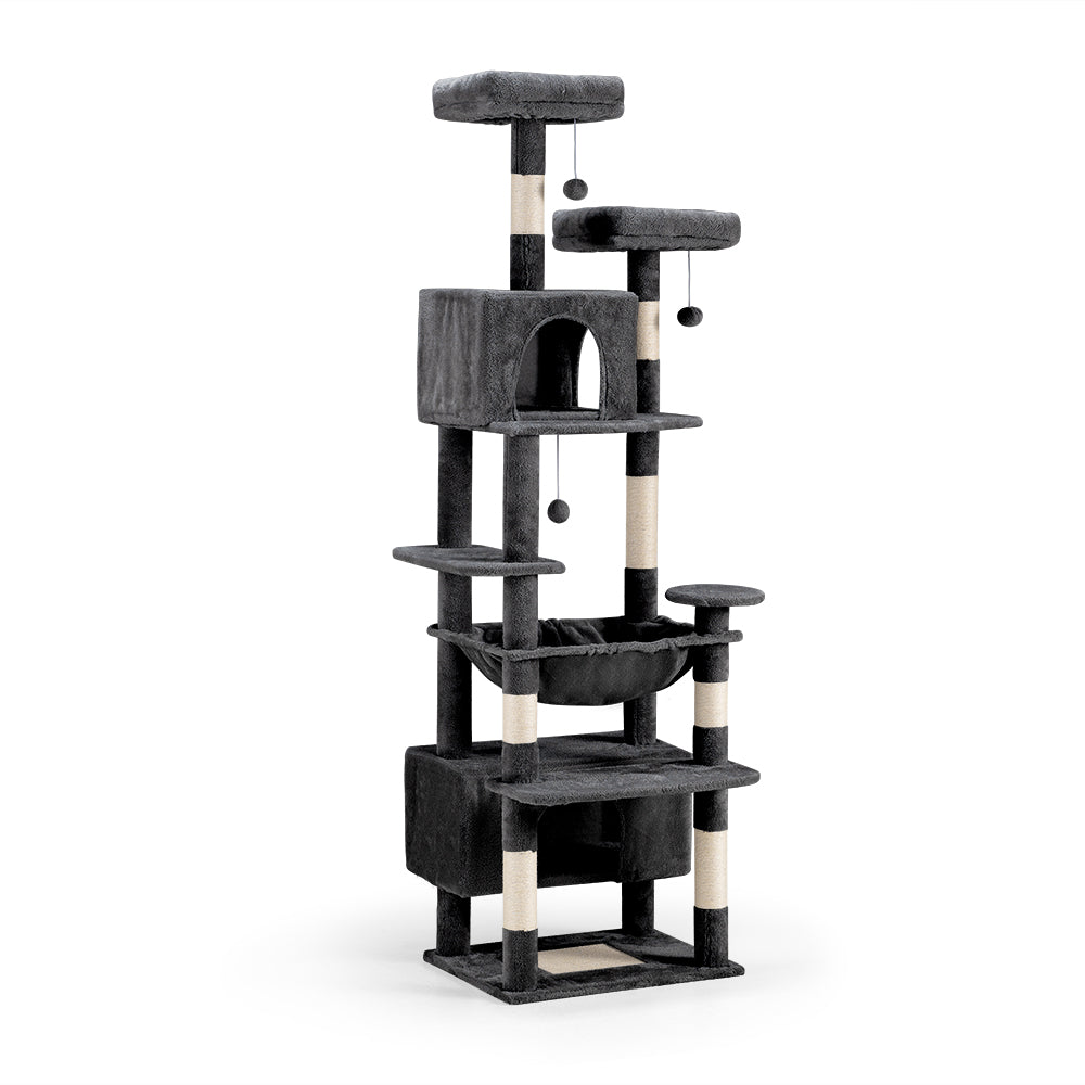 Petzly Cat Tree Tower Scratching Post Scratcher Condo 180cm Beige/Dark Grey/Grey - Sunyee
