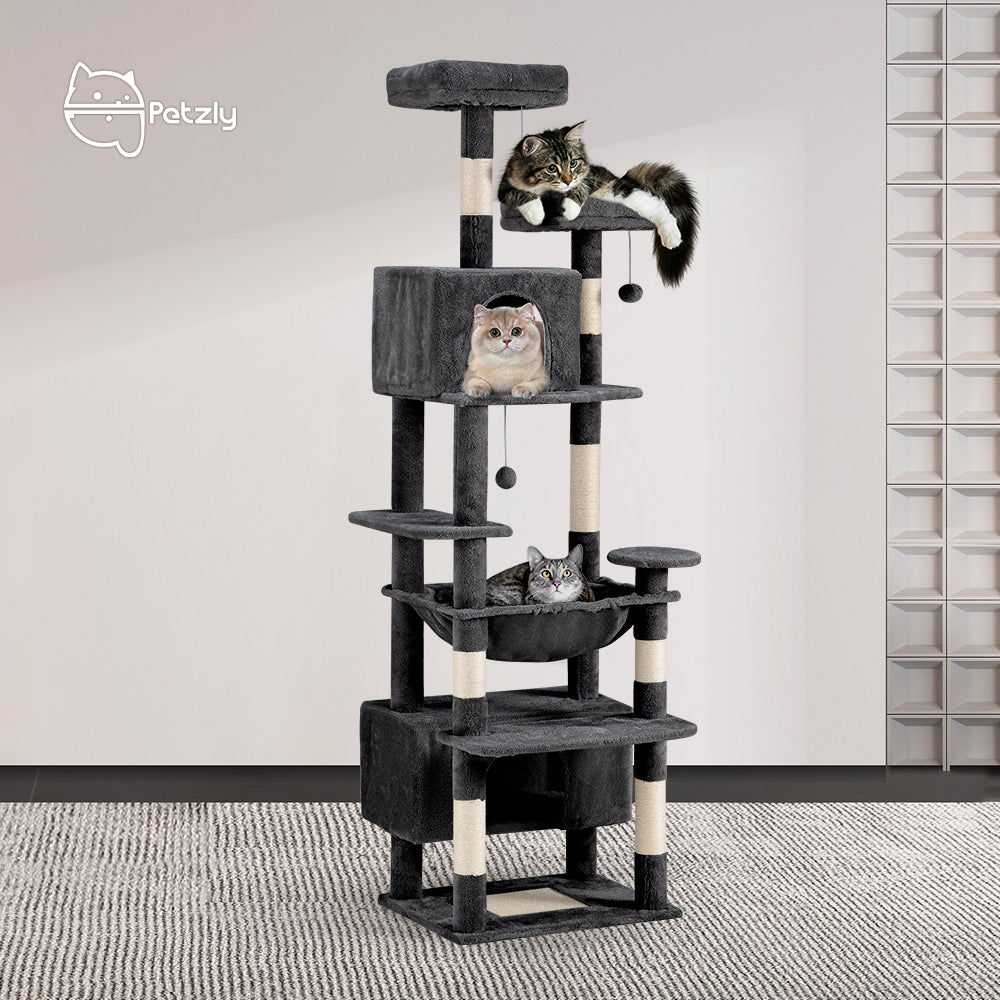 Petzly Cat Tree Tower Scratching Post Scratcher Condo House Bed 180cm Dark Grey - Sunyee