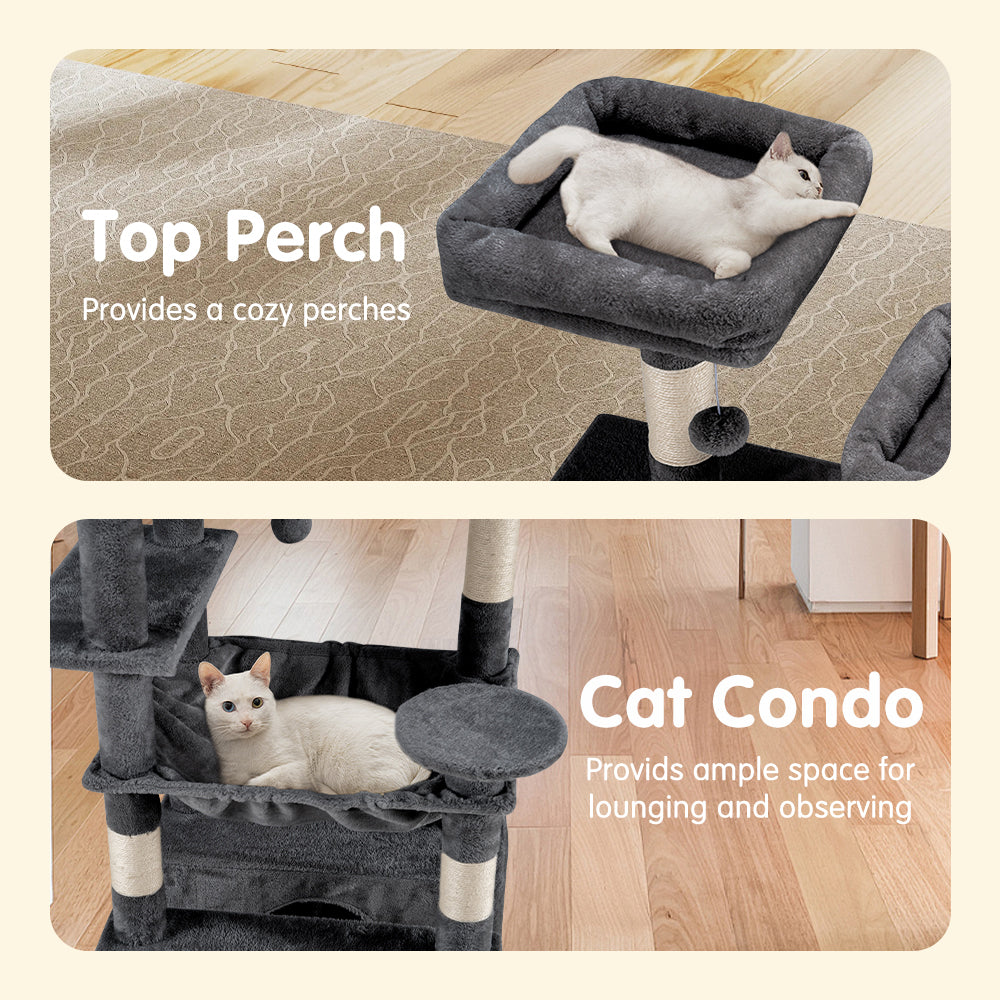 Petzly Cat Tree Tower Scratching Post Scratcher Condo House Bed 180cm Dark Grey - Sunyee