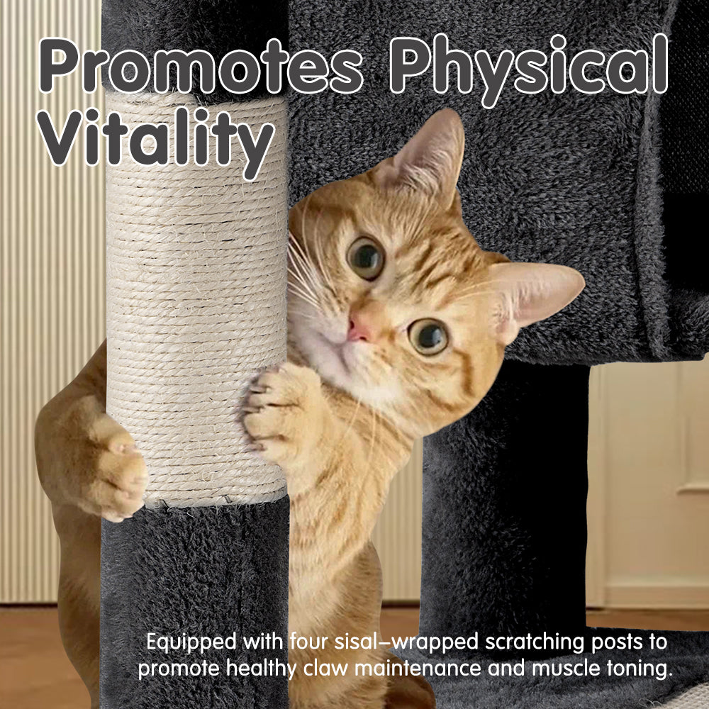 Petzly Cat Tree Tower Scratching Post Scratcher Condo House Bed 180cm Dark Grey - Sunyee