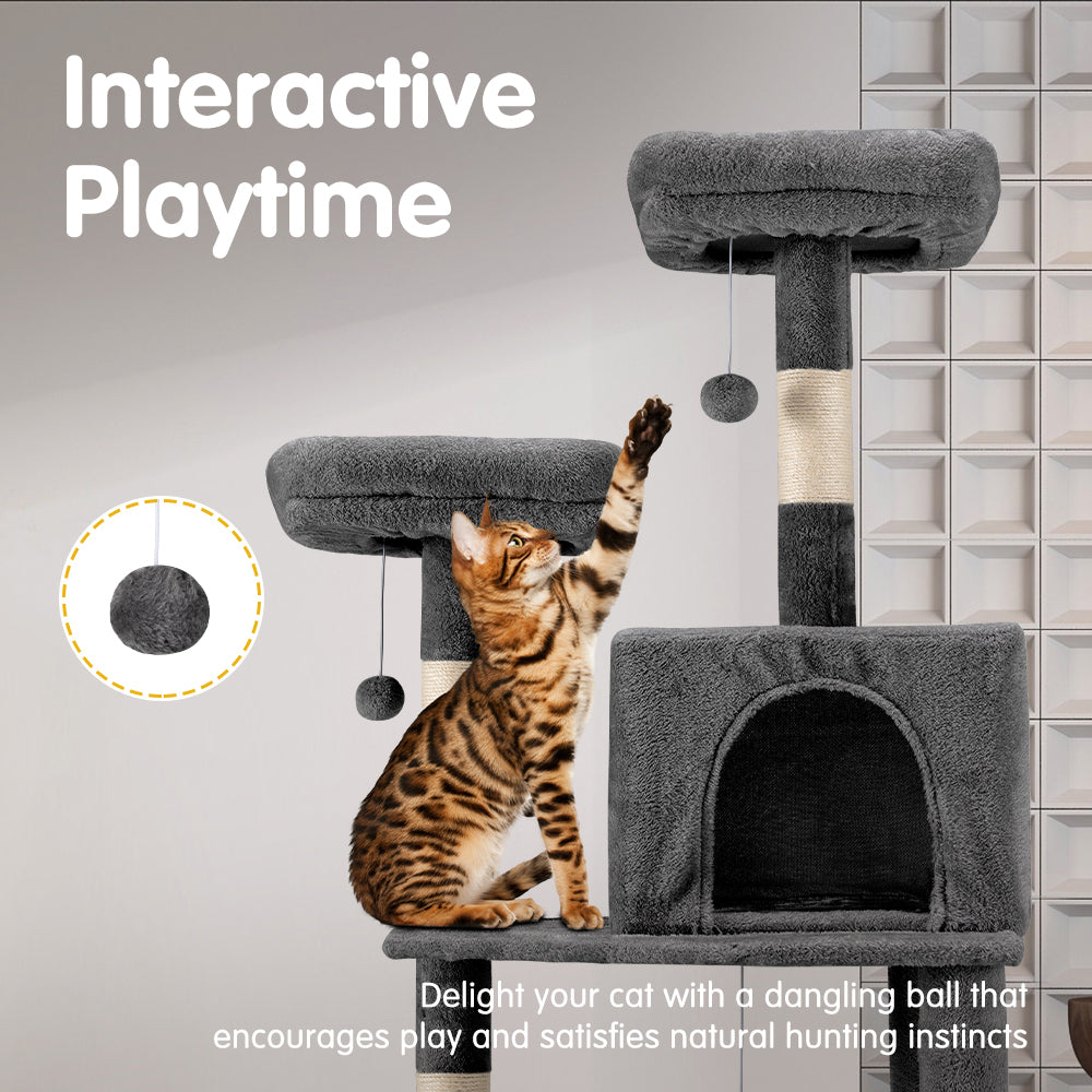 Petzly Cat Tree Tower Scratching Post Scratcher Condo House Bed 180cm Dark Grey - Sunyee