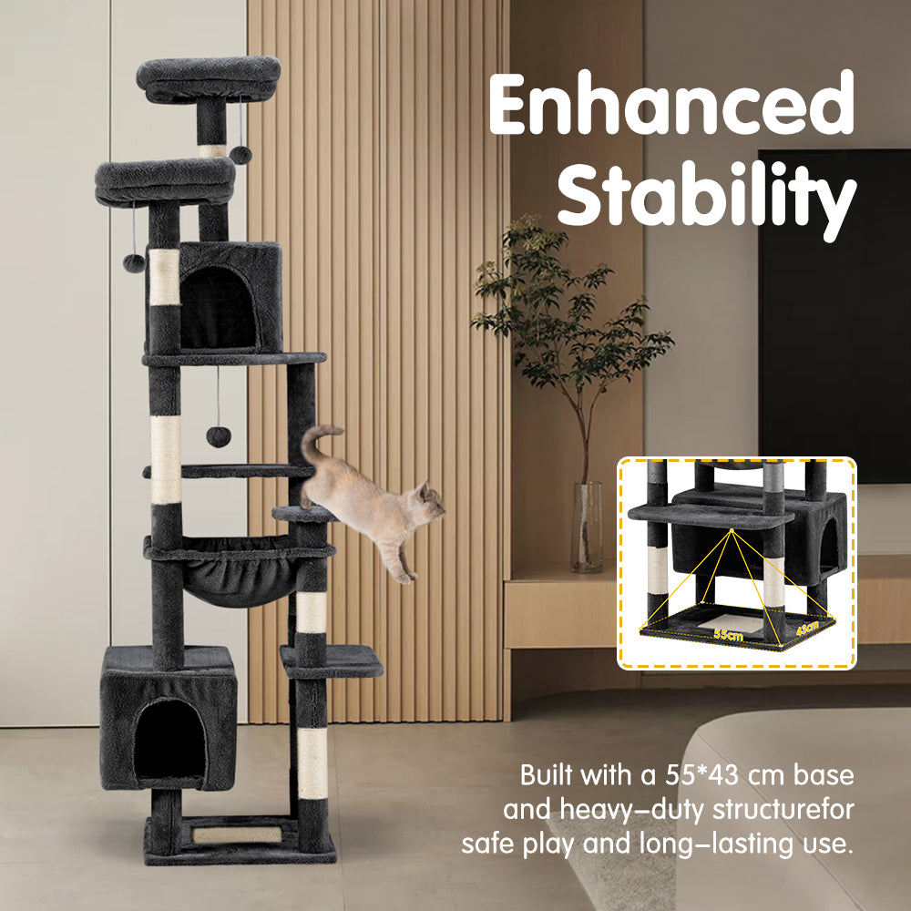 Petzly Cat Tree Tower Scratching Post Scratcher Condo House Bed 180cm Dark Grey - Sunyee