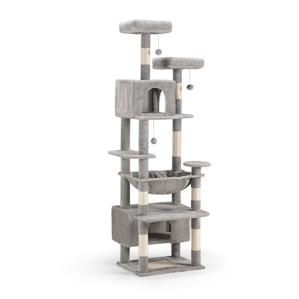 Petzly Cat Tree Tower Scratching Post Scratcher Condo House Bed 180cm Grey - Sunyee