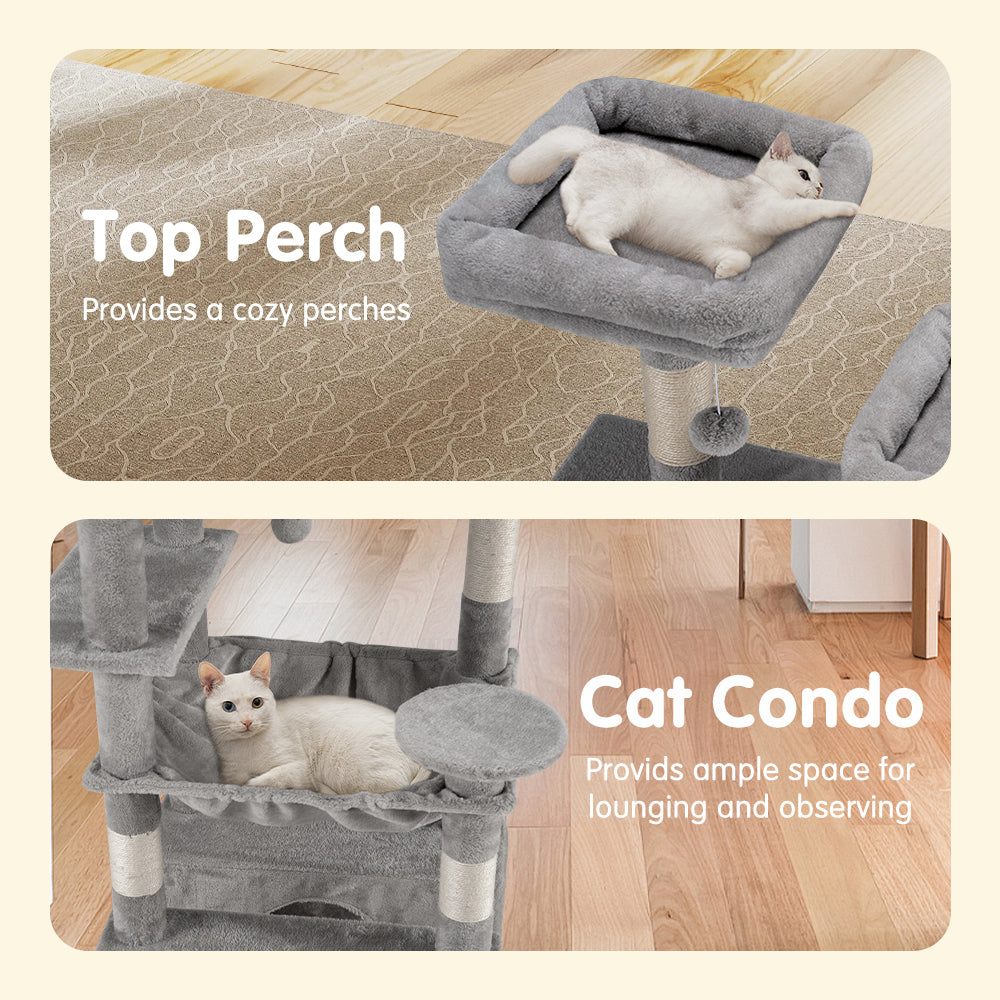 Petzly Cat Tree Tower Scratching Post Scratcher Condo House Bed 180cm Grey - Sunyee