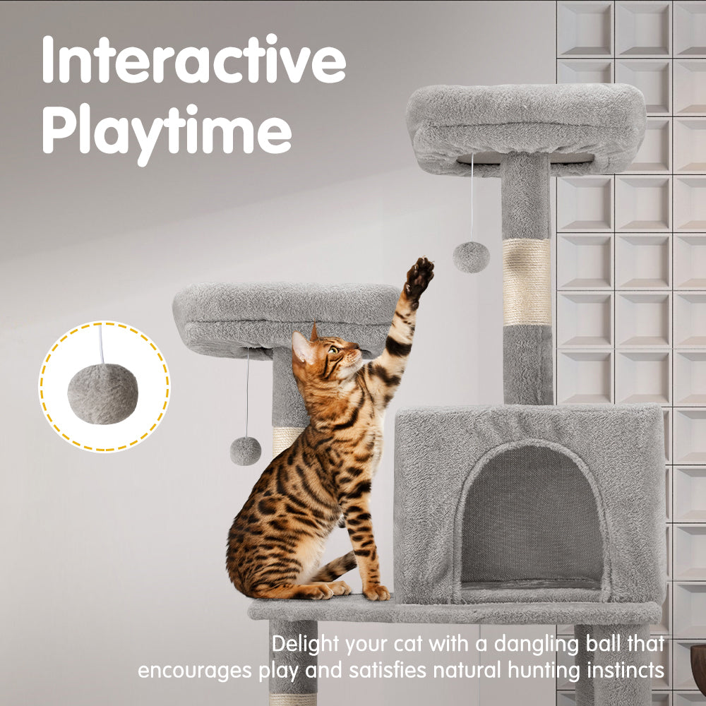 Petzly Cat Tree Tower Scratching Post Scratcher Condo House Bed 180cm Grey - Sunyee