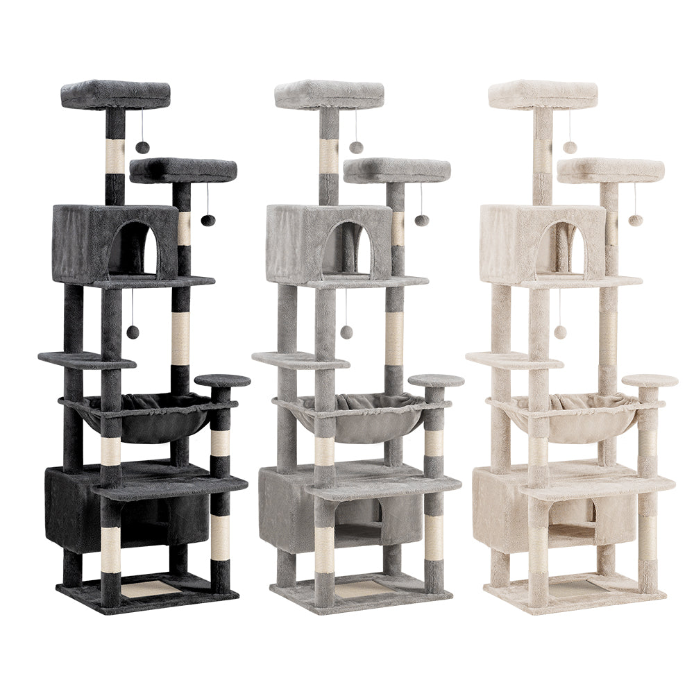 Petzly Cat Tree Tower Scratching Post Scratcher Condo 180cm Beige/Dark Grey/Grey - Sunyee